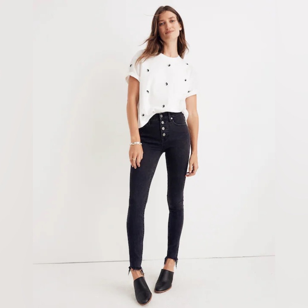 Madewell 9" High-Rise Skinny Raw Hem Black Wash Denim Jeans (28)